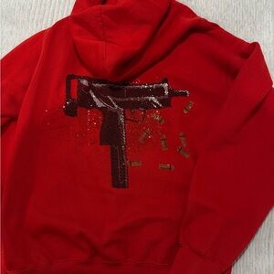 Red Hoodie with Graphic Design